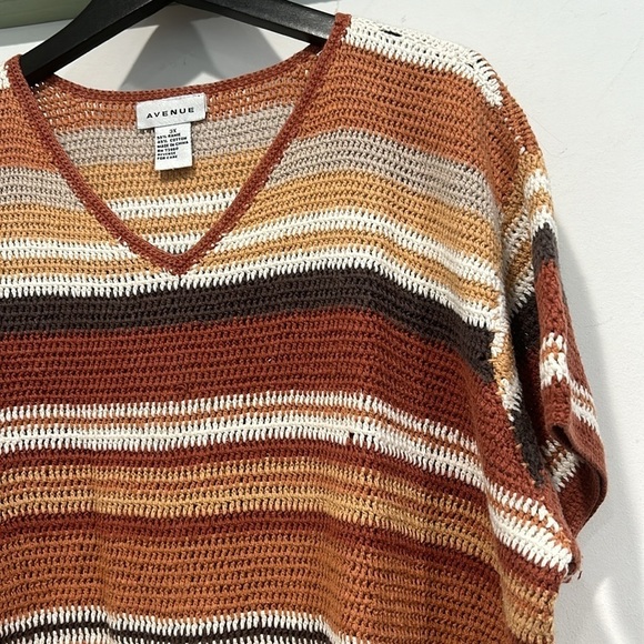 Avenue women’s plus size crochet open knit short sleeve top pumpkin spice 3X - Picture 4 of 8